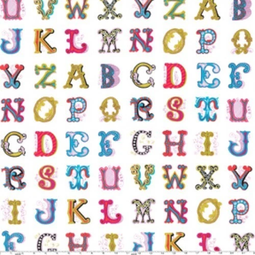 1/2 Yard Michael Miller Deco A to Z Alphabets (3 sets) White Cotton Fabric - Image 1 of 1