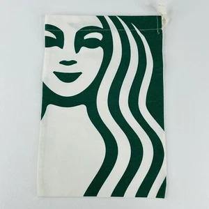 Bolsa de regalo de compras con cordón de tela de algodón sirena Starbucks 7,5" x 11" verde blanco - Imagen 1 de 5