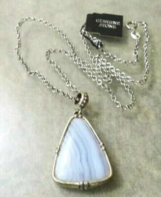 Older Sterling Silver Necklace With Bluish White Agate Pendant QVC New With Tag - Image 1 of 4