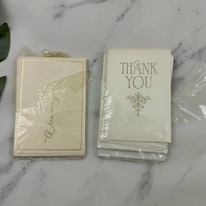 Vintage 70s Thank You Note Cards Blank Unused White Gold Gibson Rust Craft 13 - Picture 1 of 6