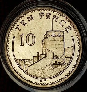 1988 GIBRALTAR 10P Maurische Burg UNC MÜNZE IN SCHUTZKAPSEL - Bild 1 von 4