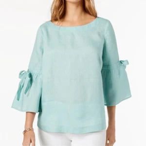 Charter Club Linen Bell Sleeve Blouse Top Size Medium - Picture 1 of 8