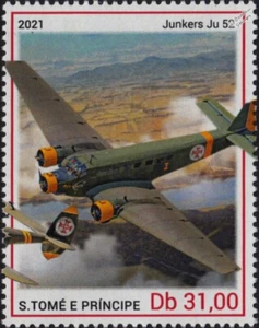 WWII JUNKERS Ju.52/3m Portugal Air Force Transport Aircraft Stamp 2021 Sao Tome - Picture 1 of 1