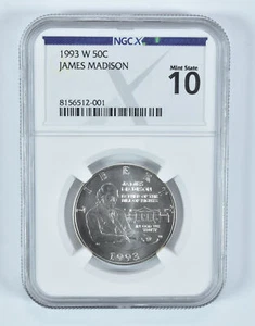 1993-W James Madison Commemorative Half Dollar MS 10 NGC X NGCX - Picture 1 of 5