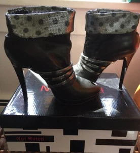 Paolo Conte Black And Silver Polka Dot Leather Booties Shoes  - Picture 1 of 9