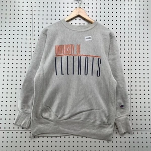 Vintage 90s University Illinois Sweatshirt Mens L Gray Reverse Weave USA 21x25 - Picture 1 of 23