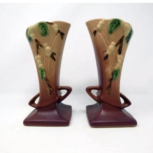 Vintage Roseville Pottery Pink Snowberry Bud Vase Set of 2 IVI-7 1947 - Picture 1 of 8