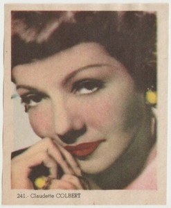 Claudette Colbert 1940s Colorful PAPER STOCK Trading Card #241 Black Text E3