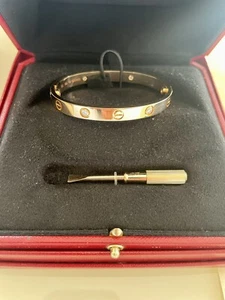 Authentic Cartier Love Bracelet 18k Rose Gold 4 Diamonds Size16 π Box & Papers - Picture 1 of 3