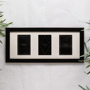 3 Triple Black & Gold  Multi Photo Wood Effect Frame Wall Mounted 4x6" - Picture 1 of 5