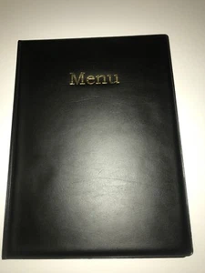 Qty 1 A4 new type MENU HOLDER/COVER/FOLDER IN BLACK LEATHER LOOK PVC - Picture 1 of 2