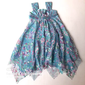 Bonnie Jean Girls Dress 8 Aqua Blue Ribbon Colorful Princess Party Cute High Low - Picture 1 of 9