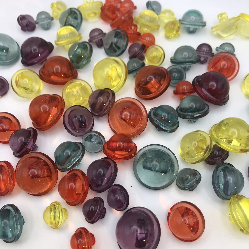 6 Ozs of Clear Multi-Colored Dome Shank Buttons 12-22mm Red Blue Yellow Purple - Image 1 of 4
