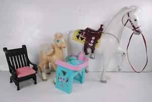 Loving Family Toy Fisher Price Horse w/ Saddle, Nibbles & Feeding Table, Chair - Picture 1 of 12