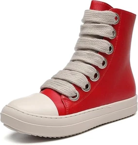 Mujer US 7-10 Rojo Zapatillas Altas Cordones Gruesos Cuero PU Confort Plataforma Wa - Imagen 1 de 5