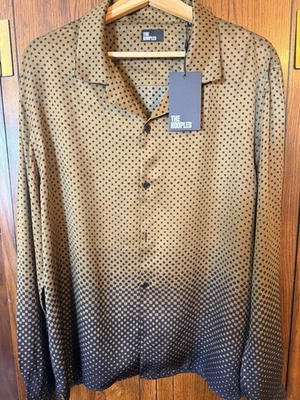 Camisa de seda The Kooples negra con lunares dorados para hombre talla grande nueva con etiquetas $220 Foto 1 de 4