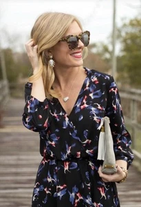 Dark Floral Fairy Wrap Dress Sz S Black Short Feminine Church Grunge Y2K Office - Picture 1 of 10