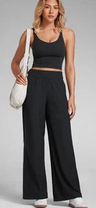 Pantaloni CRZ YOGA Feathery-Fit gamba larga taglia M tasca alta casual comodi neri - Foto 1 di 9