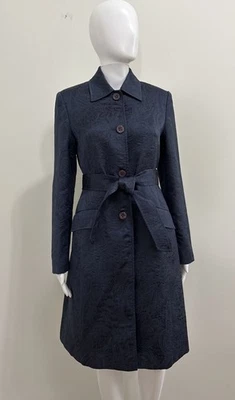Chaqueta Midi Jones New York Azul Marino Paisley Jacquard Metálico Corbata Cinturón Bolsillo Talla 4 Foto 1 de 4