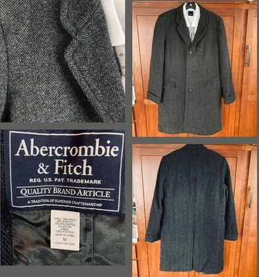 Abercrombie & Fitch Long Herringbone Wool Blend Coat Medium Heather Gray. Classy - Image 1 of 4