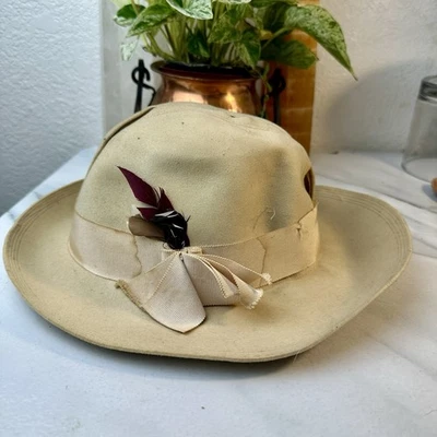 Vtg Art Deco Merrimac 100% Wool Felt Brown Full Face Net USA Made Derby Hat - 22 - Image 1 of 4
