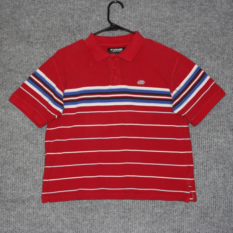 Polo Ecko Unltd Niños Rojo Rayas Manga Corta Talla Grande Y2K Retro Foto 1 de 4