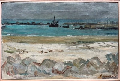 Tableau de Pierre Pruvost paysage marin à Audierne Bretagne 1949 - Photo 1/4