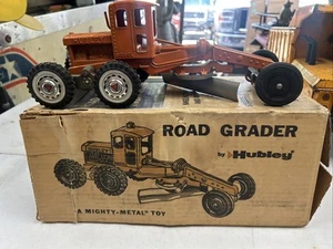 Hubley 503 Diesel Die Cast Metal Orange Road Grader Scraper Excavator WITH BOX - Picture 1 of 13
