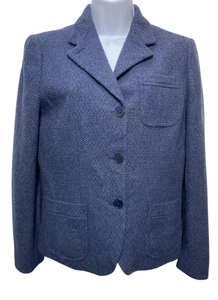 Lauren Ralph Lauren Blazer Damen 10P Blau Wollmischung Tweed Drei Knöpfe Petite - Bild 1 von 10