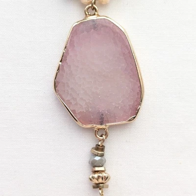 Collar largo colgante de cuarzo rosa con cuentas de cristal estilo modernista joyería Foto 1 de 4