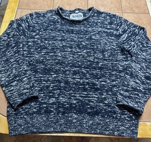 Schott Bros Sweater Mens Sz Medium Blue Cotton Knit Rolled Collar Crew Neck - Picture 1 of 7