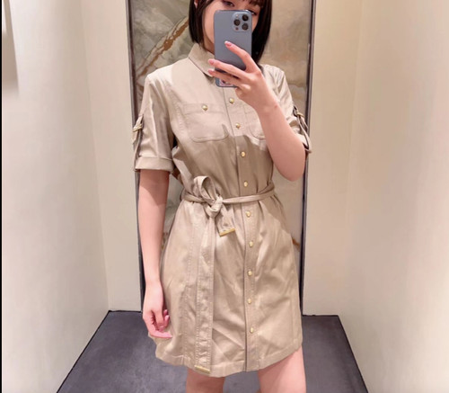 Mini abito a trapezio safari in twill di cotone marrone CELINE taglia F 34 US 2