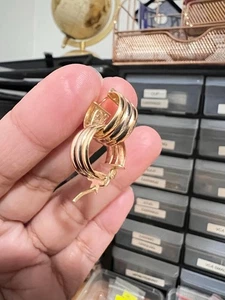 Real Solid 18k Tri-color Gold Loop Earrings - Picture 1 of 1