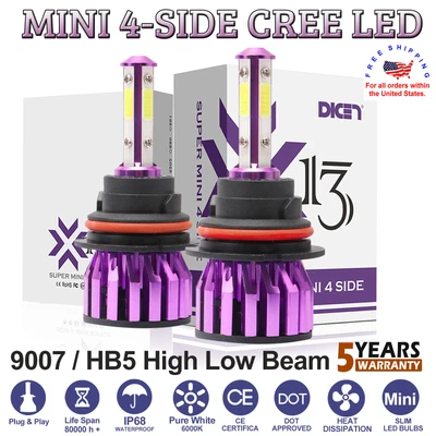 2x HB5 9007 Car LED Headlight Kit High Power 1800W Mini 4-Side Bubs 6000K Foto 1 de 4