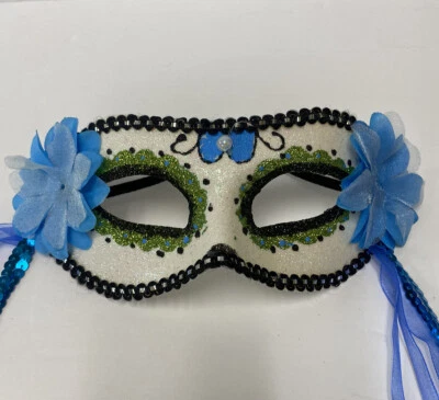 NEW - Day of the Dead Mask w/ Strap Partial Face Sugar Skull Costume Masquerade - Image 1 of 3