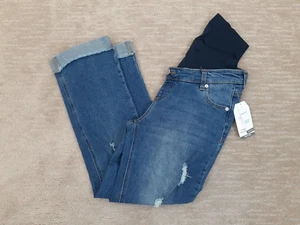 Time and Tru Women S(4/6) Belly Band Maternity Boyfriend Denim Jeans Crop NWT - Picture 1 of 12