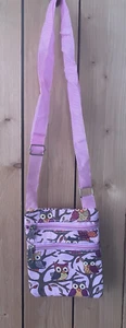 *4 X 6 INCH PINK LONG STRAP MINI CROSSBODY SIDE BAG WITH 2 ZIPPERS OWL PURSE - Picture 1 of 2