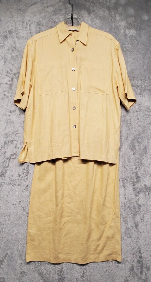 Conjunto de top y falda Liza Lynn Ltd para mujer talla S (top) M (falda) amarillo lino mezclado Foto 1 de 4