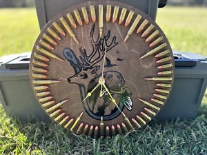 Lab, Ducks, Elk & Hook Wall Clock in Oak 12 Inch- 9mm/5.56 Inert - Picture 1 of 10