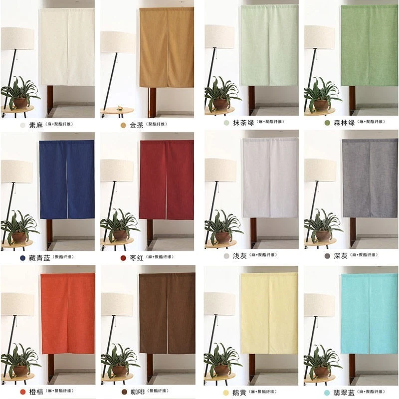 Cortinas de puerta de lino barra de cortina bolsillo cocina baño partición decoración lisa Foto 1 de 4