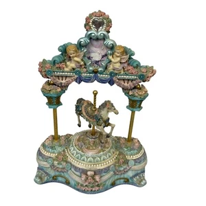 Hand-Painted Musical Carousel Figurine With Cherubs & Horse - Picture 1 of 6