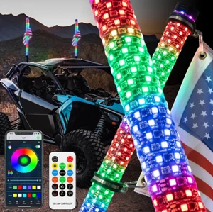 2Pcs Thick Fat 1ft RGB LED Whip Lights Antenna For Can Am X3 Polaris RZR PRO XP - Picture 1 of 18