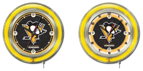 NHL - Pittsburgh Penguins Double Neon Ring, Logo Clock Hockey Team Logo Cover