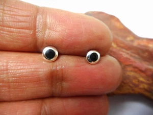 Small Round Black Onyx Sterling Silver 925 Gemstone Stud Earrings - 5 mm - Picture 1 of 5