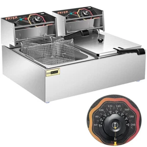 19L Electric Deep Fryer Dual Tank Stainless Steel 2 Fry Basket Commercial 5000W - Picture 1 of 11