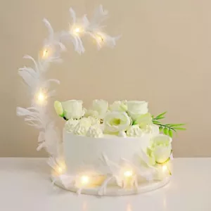 WARM WHITE Real Feathers Adjustable Light Up LED CAKE TOPPER Party Decorations - Picture 1 of 8