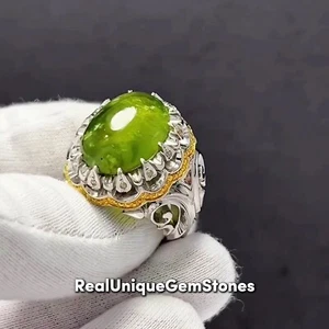 Pakistani Green Peridot Mens Ring Exceptional 925 Sterling Silver Beautiful Ring - Picture 1 of 10