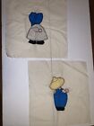 Vtg Two Pillow Panels Hand Made Boy And Girl 15X15 Muslin Read
