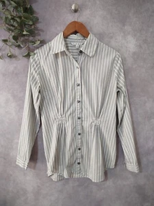 Cabi Shirt Womens Medium White Stripe Gathered Cinched Front Curved Hem Career - Picture 1 of 7