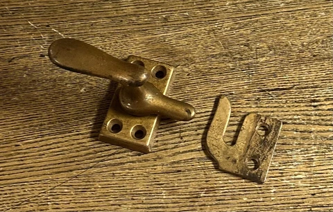 Vintage Heavy Brass Plated Cast Iron Casement Window Lock Handle & Catch Cover